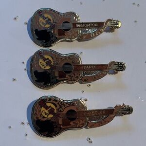 Set of 3 Hard Rock Cafe Buddy Holly Guitar Pin | Vintage Enamel Souvenir